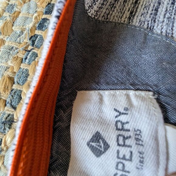 Sperry Nautical Vneck 3/4 Dolman L Striped Pocket Tee Shirt Blue White Fisherman - Picture 5 of 7